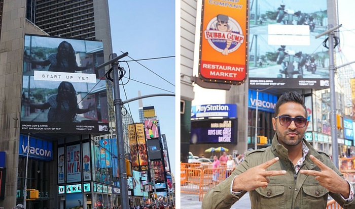 Sanj Juneja aka Brown Cow in Times Square for the video launch. (Facebook)