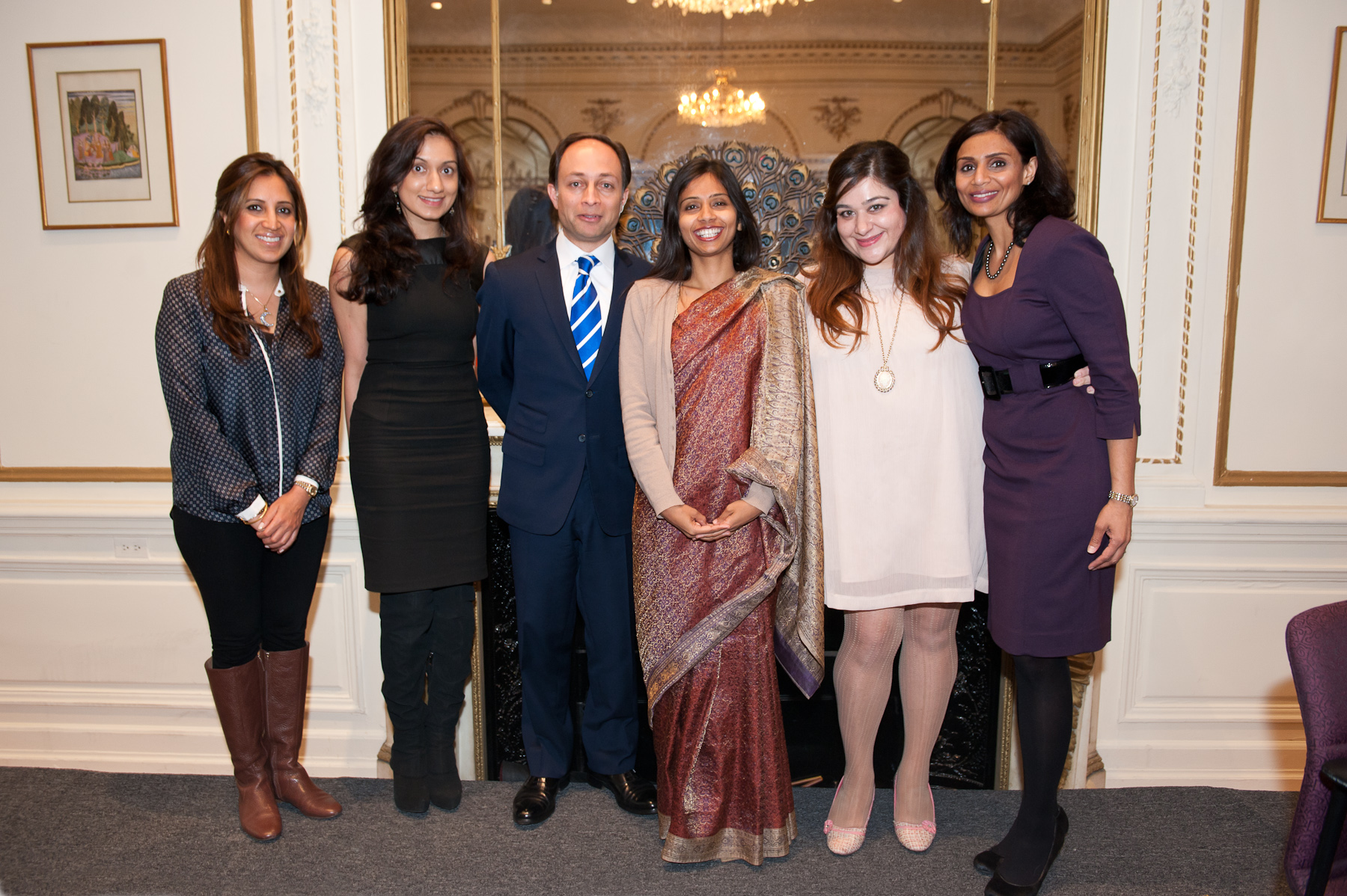 (from L to R) Amrita Singh (CEO of Amrita Singh Jewelry/SAY WE panelist), Benita Singh (CEO of Source4Style/SAY WE panelist), Rahul Baig (Head of Wells Fargo's Northeast Corporate Banking), Dr. Devyani Khobragade (Acting Consul General of India in New York), Reema Rasool (Founder of South Asian Young Women Entrepreneurs - SAY WE), Sital Patel (Market Watch Reporter, Wall Street Journal/SAY WE Moderator).
