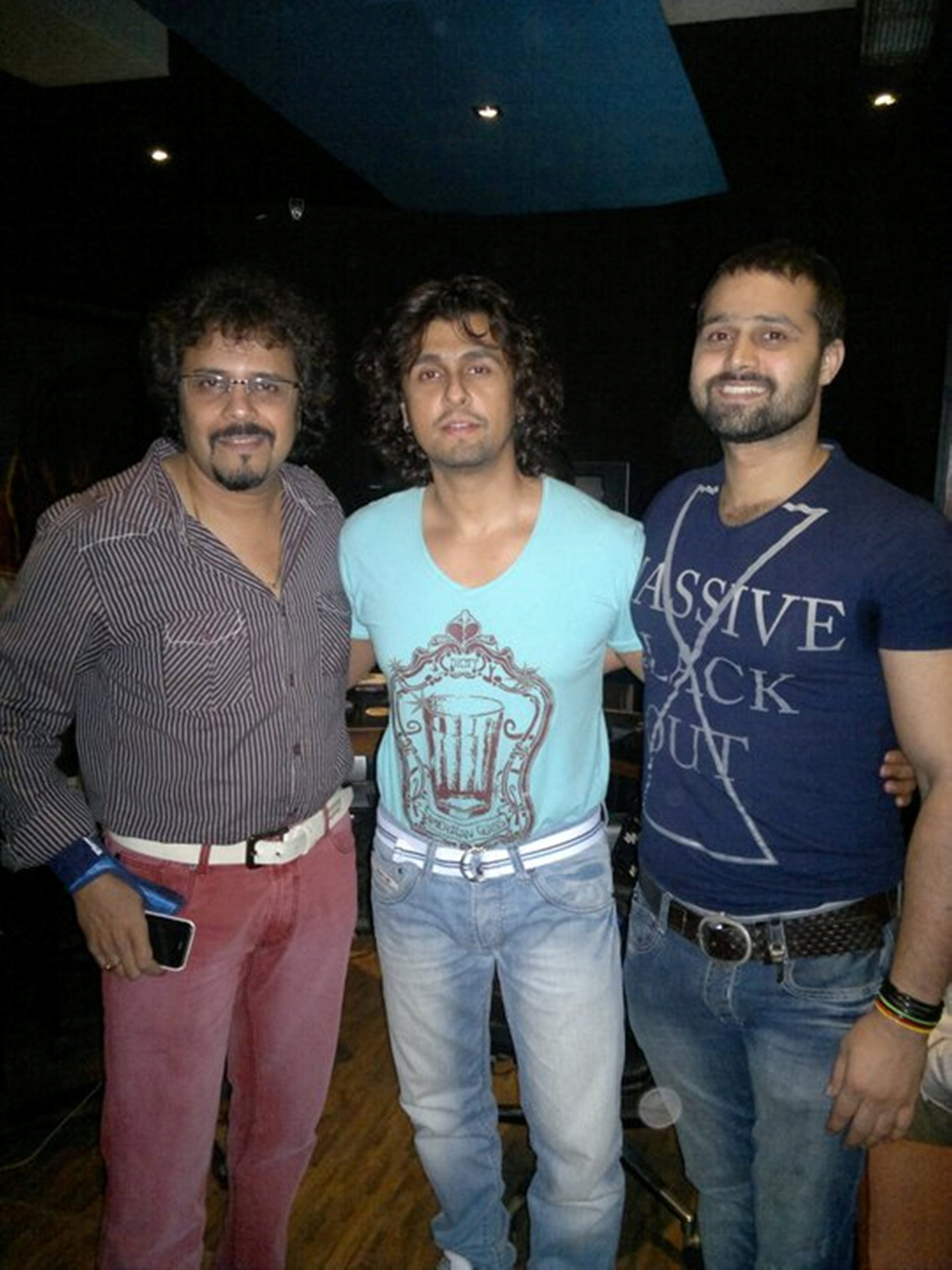 Sufi singer Mudasir Ali (right) with Bickram Ghosh and Sonu Nigam